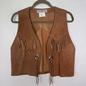 Vintage Suede Fringe Vest Womens Medium Western Leather Concho Tie Front USA
